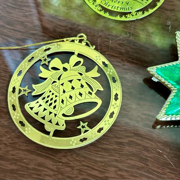 Lot of 7 Vintage Brass-Tone Cutout Christmas Ornaments - Picture 2 of 11